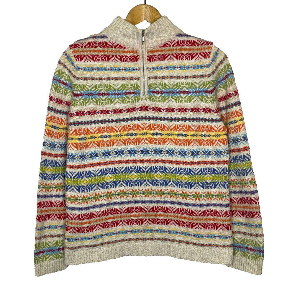 Women's Medium Hanna Andersson Fair Isle Multicolor Cotton Quarter Zip Sweater